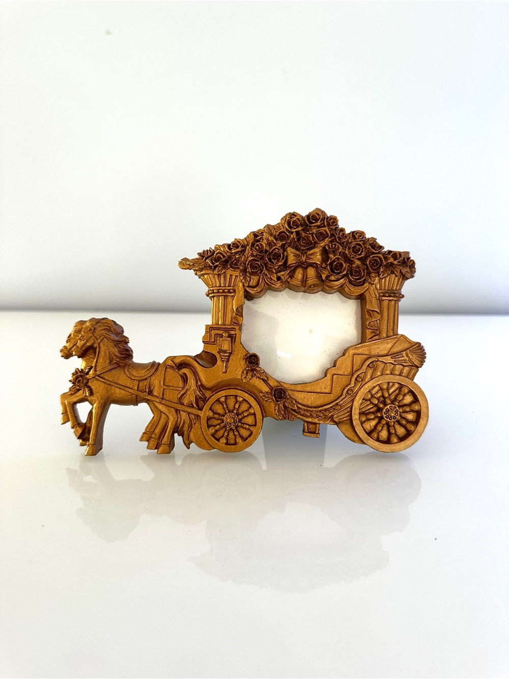Ornate Horse-Drawn Carriage Decorative Frame - Gold
